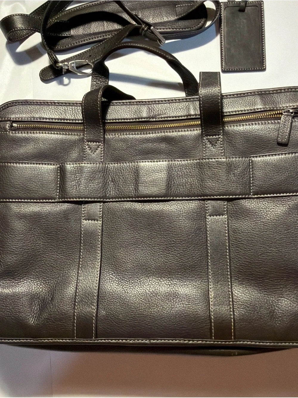 LEVENGER Bomber Leather Expandable Brief Case Messenger Travel Carry On Bag